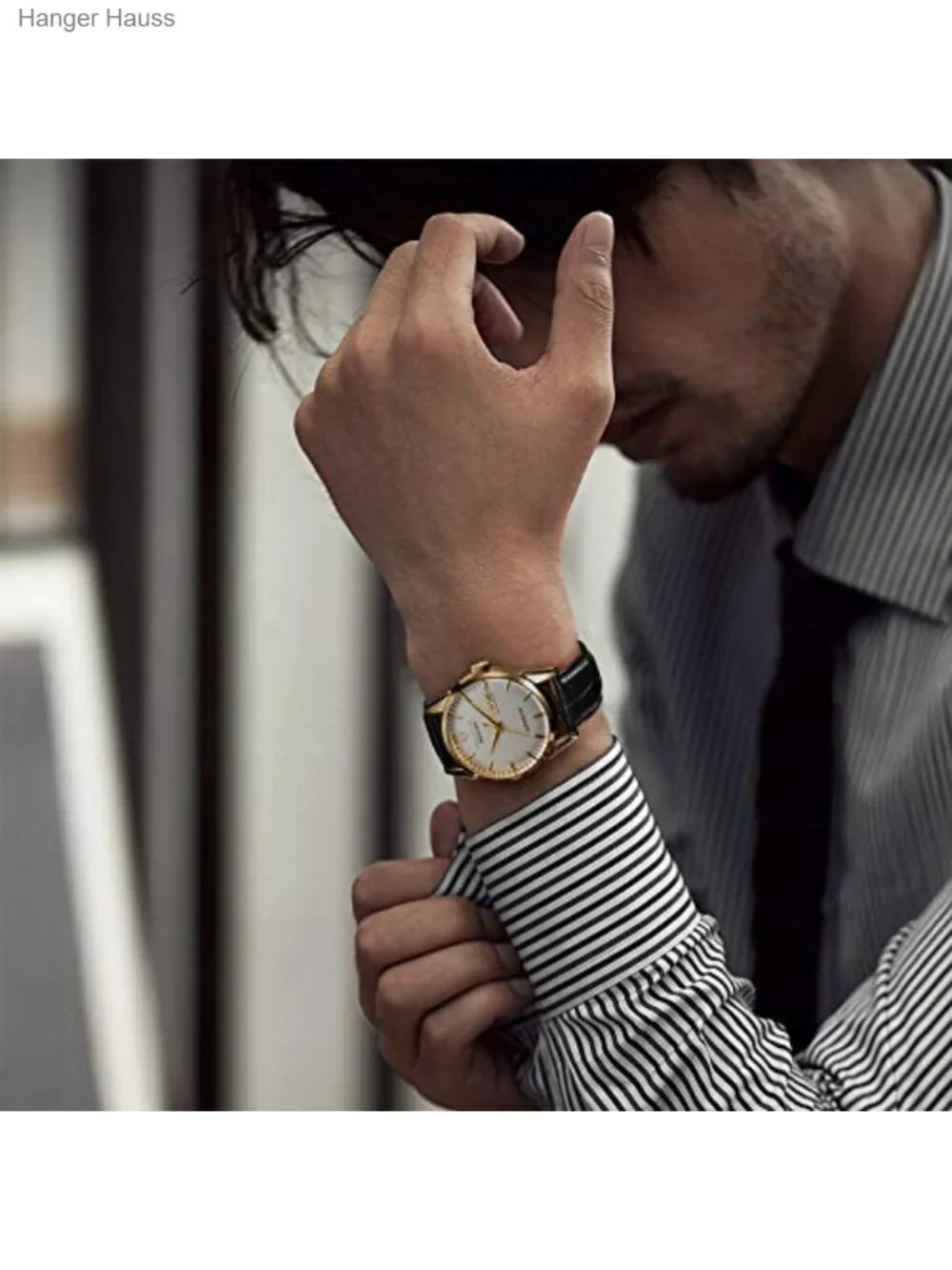 Men's Automatic Mechanical Watch Luxury Retro Day Date Genuine Leather Strap
